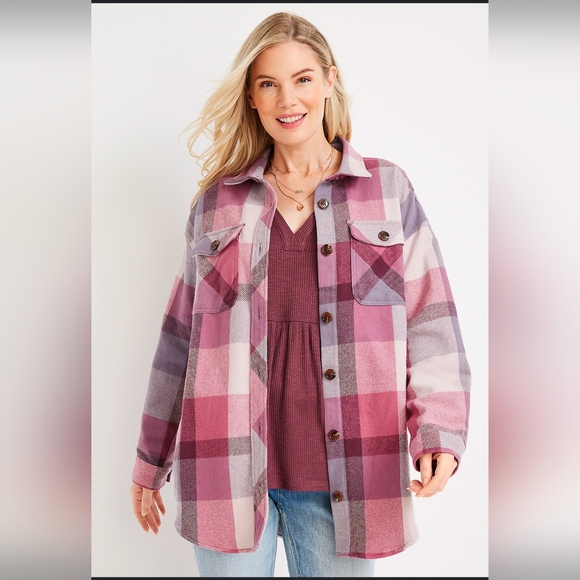 4/$30 Maurices Pink & Purple Flannel Shirt Jacket Shacket #152 - Picture 6 of 6